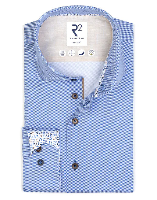 R2 Amsterdam Long Sleeve Shirt | Blue Micro Check