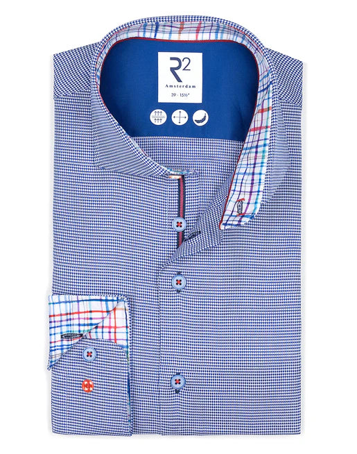 R2 Amsterdam Long Sleeve Shirt | Blue Houndstooth