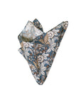 Monti Castello Pocket Square | Chocolate & Blue Paisley Linen