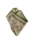 Monti Castello Silk Pocket Square | Vintage Green and Pink Brocade