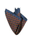 Monti Castello Silk Pocket Square | Navy Rust Geometric