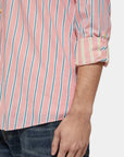 Scotch & Soda Dobby Long Sleeve Shirt | Coral Stripe