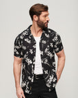 Superdry Printed Linen Short Sleeve Shirt | Black Lotus Flower