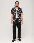 Superdry Printed Linen Short Sleeve Shirt | Black Lotus Flower