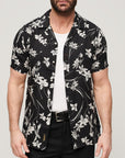 Superdry Printed Linen Short Sleeve Shirt | Black Lotus Flower