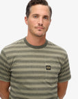 Superdry Logo Textured Stripe Pocket T-Shirt | Washed Olive Stripe