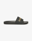 Superdry Vegan Logo Pool Slides | Black Metallic