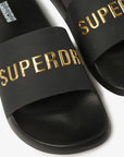 Superdry Vegan Logo Pool Slides | Black Metallic