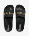 Superdry Vegan Logo Pool Slides | Black Metallic