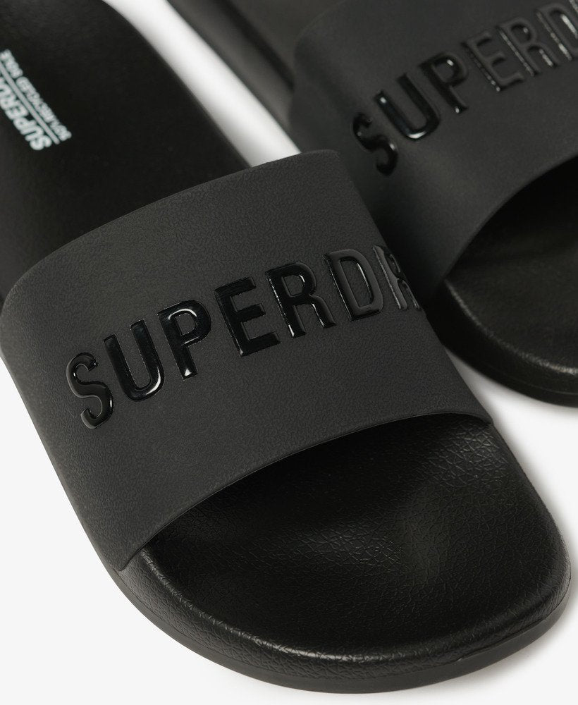 Superdry Vegan Logo Pool Slides | Black